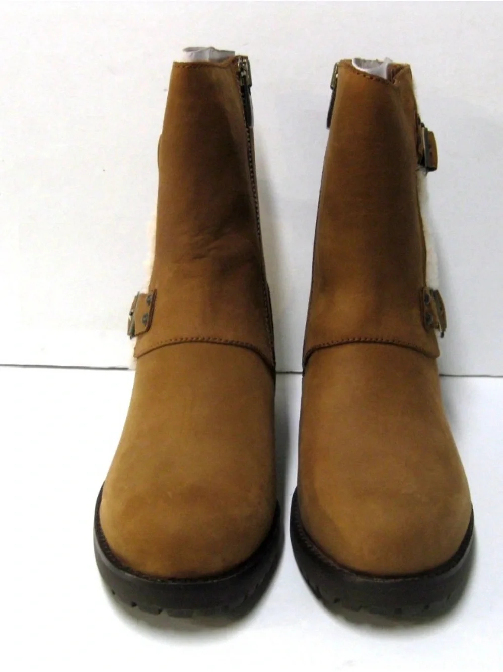 UGG Chestnut Brown Mid-Calf Buckle Shearling-Lined Boots